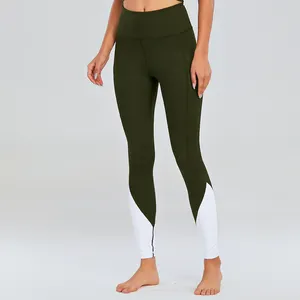 Collant sportivi a compressione da donna a vita alta personalizzati leggings verde scuro e bianchi