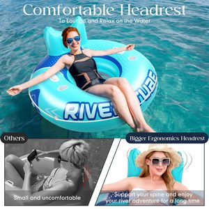 Inflatable River Tube 135cm Single Person Float With Handle And Cup Holder For Lake Resort Use - Product Image 5