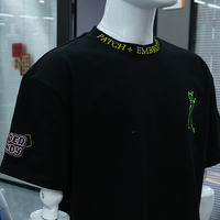 Camiseta de Alta Calidad 100% Algodón Tejido, Unisex, Oversize, con Bordado 3D en Chenilla, Hombros Caídos, Cuello Redondo, Manga Corta, 305g