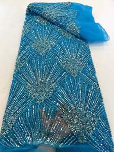 Heavy Purple Beads Embroidery <strong>Lace</strong> <strong>Fabric</strong> - Product Image 3