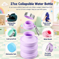 Bouteille d'eau pliable en silicone écologique sans BPA, étanche, lavable au lave-vaisselle, 800 ml