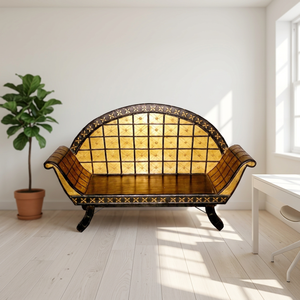 Sofás Antiguos de Madera de 2 Plazas con Detalles en Latón, Diván Indio Hecho a Mano, Muebles para Sala de Estar y Hotel, Artesanía de Rajastán - Product Image 4