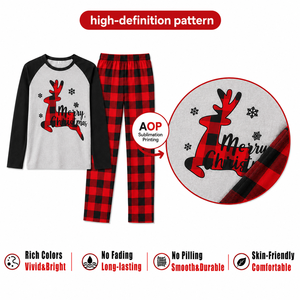 Ensemble de pyjamas assortis pour la famille en flanelle à carreaux gris <span class=keywords><strong>renne</strong></span> de Noël personnalisé, vêtements de nuit en polyester pour hommes, femmes et enfants, livraison directe POD MOQ 1PC - Product Image 2