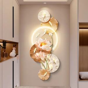 Mural de Pared Luminoso con Diseño Art Deco de Pez con Reloj, Pintura Acrílica con Luz LED, Impresión UV, para Sala de Estar - Product Image 2