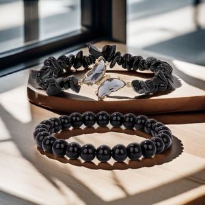 ファッションホットローズクォーツビーズクリスタルバタフライチャームブレスレット天然石ラウンドビーズ伸縮性ブレスレット女性男性用 - Product Image 2