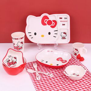 Hello Kitty Children's Tableware Set Divided Plate Bowl Cup Melamine Cartoon Kids Dining 24 Months Plus - Product Image 1