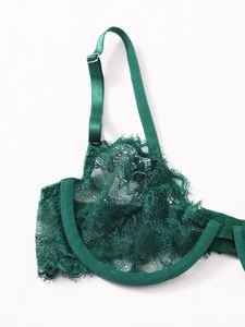Two Pieces Women <strong>Underwear</strong> Suit <strong>Green</strong> Color Floral Lace Underwire Lingerie <strong>Set</strong> - Product Image 3