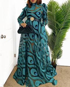 Nueva moda <span class=keywords><strong>vestido</strong></span> de Jersey de cintura media cuello <span class=keywords><strong>verde</strong></span> manga larga <span class=keywords><strong>vestido</strong></span> de viajero informal estampado Digital gasa Oficina para otoño - Product Image 3