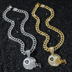 Nouveau Collier Pendentif en Alliage Style Hip Hop Personnalisé Casque d'Équipe de Rugby Plaqué Or et Argent pour Hommes Bijoux en Gros - Product Image 2