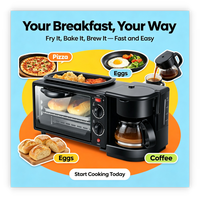 10L 3 in 1 Alat Pembuat Sarapan Multifungsi Oven Grill Pembuat Kopi untuk Rumah Asrama Pembuatan Sarapan Cepat