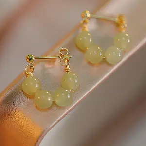 Fashion Ins Ladies Jade Green Earrings Natural Stone Earrings Jade Hoop Earrings