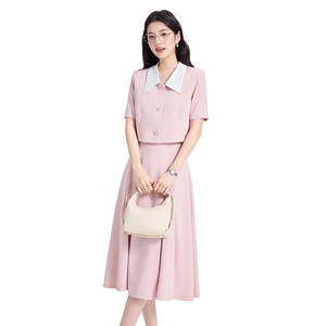 Women's Short Sleeve Blazer Suit Set Solid Color Crepe Summer Casual Skirt Two Piece Elegant Style - Product Image 5