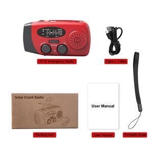 Radio météo d'urgence 2000mAh Li-ion solaire à manivelle AM/FM/SW/NOAA avec lampe torche, haut-parleur intégré et chargement USB en plastique - Product Image 2