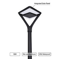 Lampadaire solaire intégré en aluminium moulé sous pression 50W, étanche IP65, lampe LED de jardin, personnalisable pour villa et patio