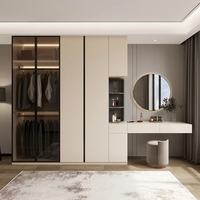 Armoire moderne en verre avec coiffeuse intégrée, miroir éclairé par LED pour chambre à coucher