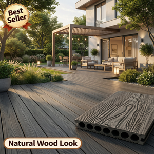 Tarima de WPC Gris Moderna Antideslizante para Piscina, Suelo Impermeable de Tubo Redondo Compuesto para Jardín Contemporáneo - Product Image 2