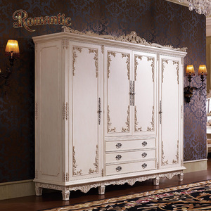 Ensemble de meubles de chambre à coucher de luxe à <span class=keywords><strong>baldaquin</strong></span>, style français, en bois massif sculpté à la main, <span class=keywords><strong>avec</strong></span> <span class=keywords><strong>lit</strong></span> capitonné blanc et or, design palais - Product Image 6