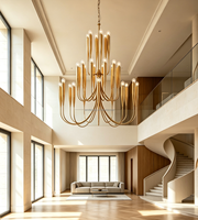 Lustre Cano Lighting de luxe à 30 lumières en laiton avec finition feuille d'or antique, luminaire suspendu décoratif pour salon de villa