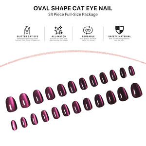 AIERFEI <span class=keywords><strong>Faux</strong></span> <span class=keywords><strong>Ongles</strong></span> Souples en Gel de Haute Qualité Effet Œil de Chat Ovale Bourgogne 24 Pièces Vente en Gros Usine - Product Image 4