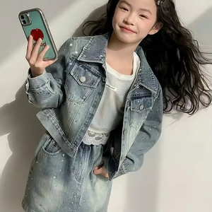 Conjuntos de Ropa de Lujo para Adolescentes, Ropa Exterior Infantil, Abrigo y Falda, Conjuntos de 2 Piezas, Chaqueta Vaquera + Faldas para Niñas - Product Image 1