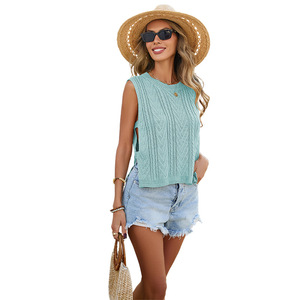 Chaleco de punto sin mangas para mujer, color sólido, ajuste holgado, transpirable, top de verano, ropa informal a la moda - Product Image 2