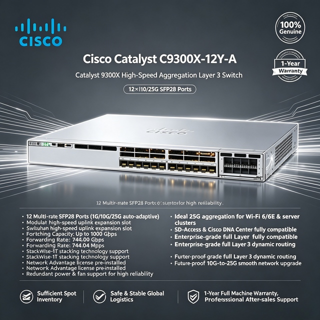 Original Cisco Catalyst C9300 Series 12 Poe Ports Network Advantage Switch C9300X-12Y-A