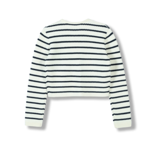 <span class=keywords><strong>Pull</strong></span> en laine à col en V à manches longues pour femmes, automne-hiver 2025, sur mesure OEM et ODM, couleurs contrastées, rayures, cardigan en tricot avec boutons - Product Image 3