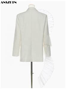 ANSZKTN-Chaqueta de botón de moda para mujer, chaqueta informal holgada Irregular con volantes de <span class=keywords><strong>malla</strong></span> de gran tamaño - Product Image 6