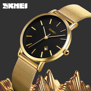 Skmei Women's Quartz Watch Rose Gold Mesh Band Black Dial Date Display Minimalist Fashion Business Style 8mm Thin Analog Watch - Product Image 2