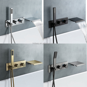 Grifo <span class=keywords><strong>de</strong></span> <span class=keywords><strong>ducha</strong></span> <span class=keywords><strong>de</strong></span> latón para baño con soporte <span class=keywords><strong>de</strong></span> <span class=keywords><strong>suelo</strong></span>, <span class=keywords><strong>ducha</strong></span> <span class=keywords><strong>de</strong></span> mano, agua fría y caliente, rociador tipo lluvia y cascada, acabado cromado - Product Image 1