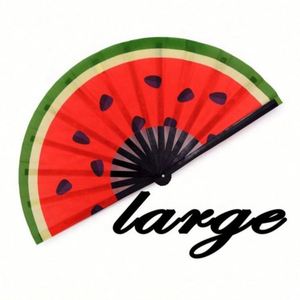 Hot Selling Folk Art Painted Bamboo 13 Inch Watermelon Personalized Folding Large <b>Hand</b> <b>Fan</b> for Events - Product Image 1