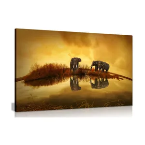 Olifanten In De Zonsondergang Afrika Landschap Canvas Muur Kunst Foto Afdrukken Dieren Wildlifet Poster Schilderij Muurkunst Home Decor