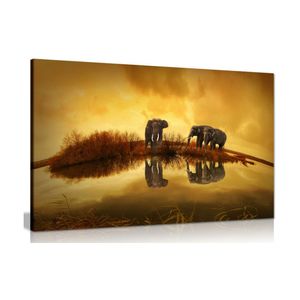 <span class=keywords><strong>Afrique</strong></span> <span class=keywords><strong>coucher</strong></span> <span class=keywords><strong>de</strong></span> <span class=keywords><strong>soleil</strong></span> paysage toile art mural éléphants faune poster peinture impression numérique décoration intérieure - Product Image 3