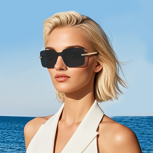 Nouvelles lunettes de soleil unisexes sans monture en métal, verres carrés dégradés rouges, protection UV400, type 3, pare-soleil, numéro de pièce 2381 - Product Image 3