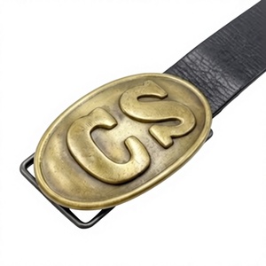 Vintage Style CS Embossed Oval Belt <b>Buckle</b> with Genuine Black Leather <b>Strap</b> - Durable Metal Accessory for Casual Apparel - Product Image 1