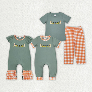 ชุดเสื้อผ้าเด็กผู้ชายลายพิมพ์ลำลองลายฟักทองและรถแทรกเตอร์แขนสั้น - Product Image 3