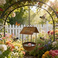 Bain d'oiseaux suspendu vintage Oniya en métal pour jardin extérieur, abreuvoir décoratif pour oiseaux, bol pour bain d'oiseaux de cour