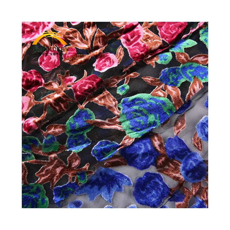 Custom Design Luxury Elegant Polyester Nylon Mixed Fabric Printing Crushed Velvet Women Dress Fabric