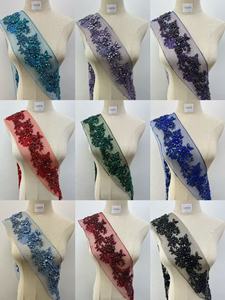 <strong>Crystal</strong> Flat Back Stretch Embroidered Patch with Sequin Floral Applique Rhinestone <strong>Beads</strong> for Corset Bodice Sew-On Fabric Trims - Product Image 6