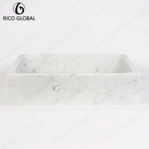 Vasque rectangulaire en marbre blanc poli, style minimaliste, pour salle de bain, installation sans trou - Product Image 6