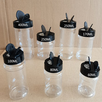 Récipient à épices en plastique vide de stock 80g 100g 250g 400g Bocaux à épices en plastique de cuisine Bouteille d'assaisonnement avec couvercles à clapet