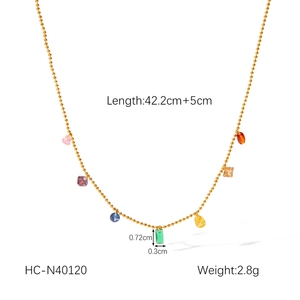 Luxury Titanium Steel <strong>Jewelry</strong> 18K Gold-Plated Stainless Steel Ball Bead Chain Colorful Geometric Shaped <strong>Gem</strong> Pendant Necklace - Product Image 6