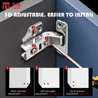 TIANYI Bisagra Hidráulica de Doble Etapa de Acero Inoxidable 201, Ajustable en 3D, 35mm, Cierre Suave, Niquelada, para Dormitorio y Baño