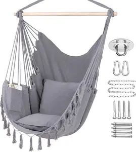 HMK Outdoor Swing Chair Macrame Patio Garden Swing Chair Canvas Kids Patio Swing Hammock Chair