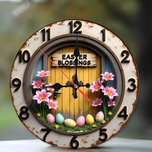 Round Wooden Wall <b>Clock</b> 25x25cm Hollow Silent Non Ticking Home Decor Art - Product Image 2