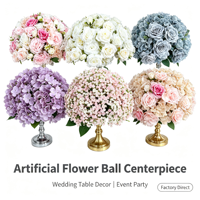 Boule de fleurs artificielles grande taille en gros, mélange de roses en soie et d'hortensias pour la décoration de tables de mariage et de banquets