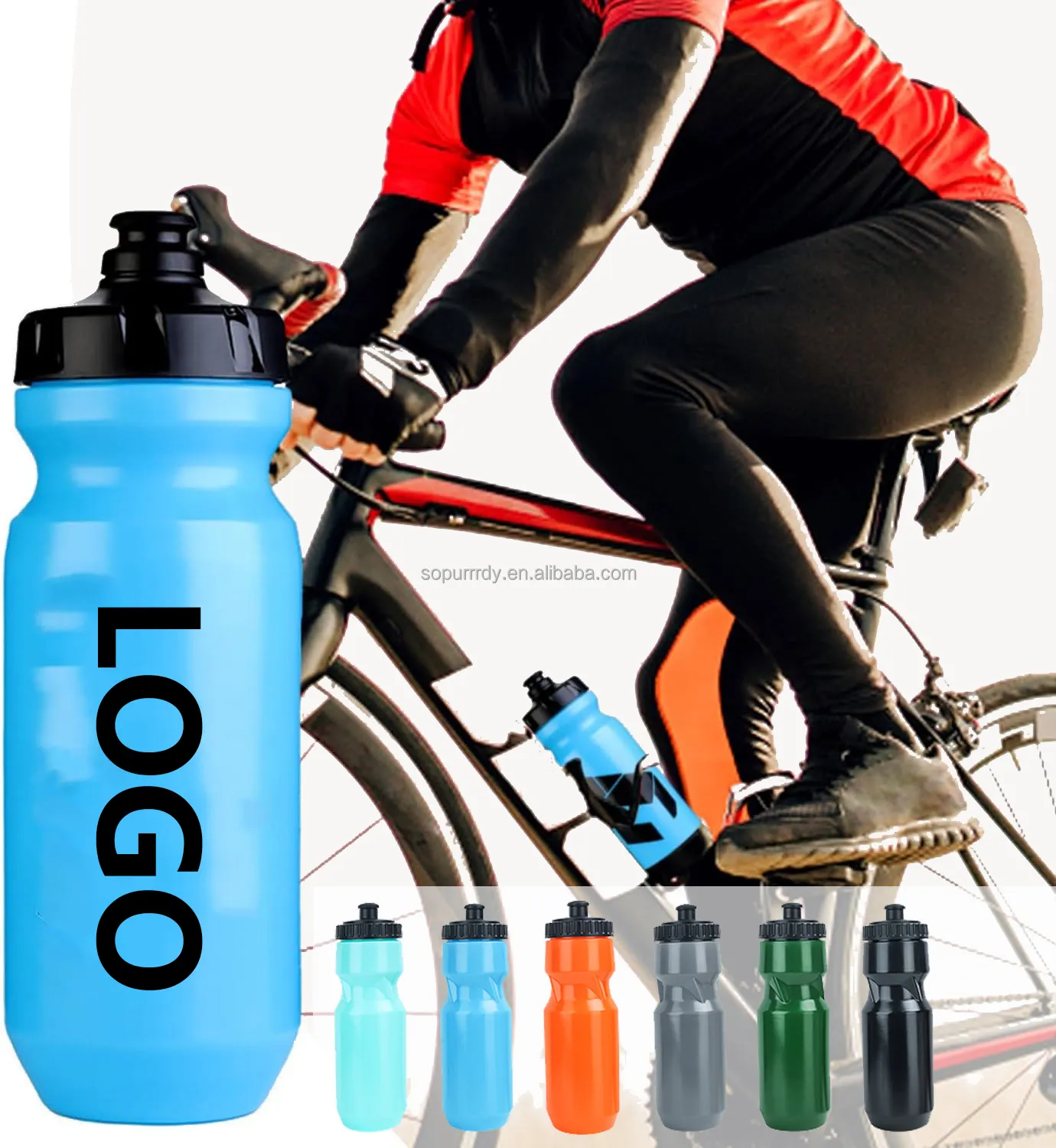 Individuelles Logo Sport-Wasserflasche wiederverwendbare Drückwasserflaschen BPA-freie Kunststoffflaschen mit Ziehdeckel passen in die meisten Fahrradkäfige