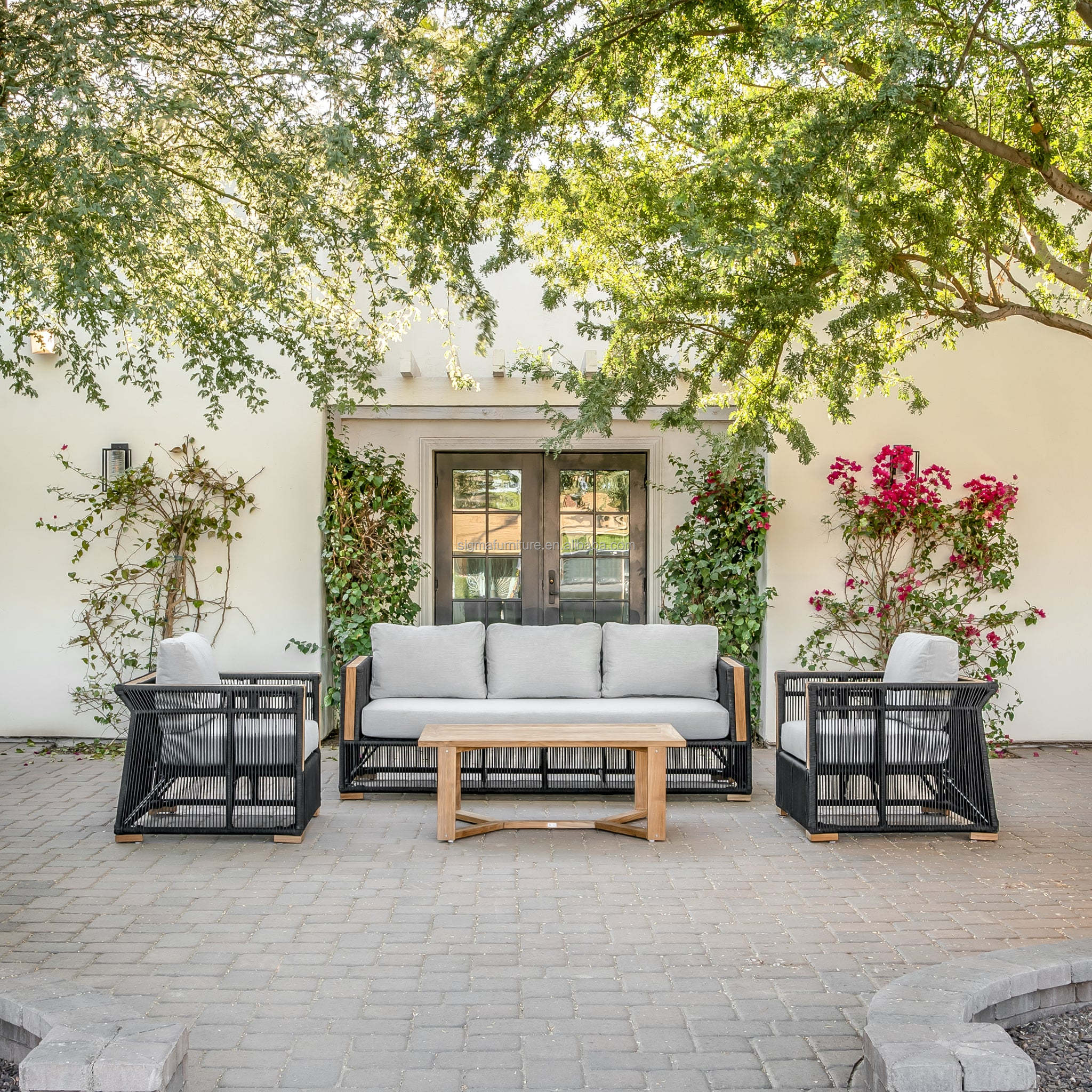 Mixed Material Modern Style Aluminum Frame with All Weather Rope Patio Furniture Outdoor Sofa Couch