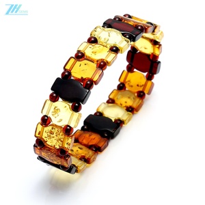Brazalete de Piedras Preciosas Coloridas de Ámbar Natural del Mar Báltico Sin Optimizar, Tamaño del Mango Aproximadamente 14 mm, Regalo de Moda - Product Image 3