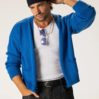 Pull cardigan en tricot jacquard à col en V décontracté pour homme à manches longues